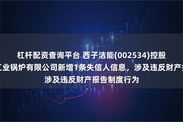 杠杆配资查询平台 西子洁能(002534)控股的杭州杭锅工业锅炉有限公司新增1条失信人信息，涉及违反财产报告制度行为